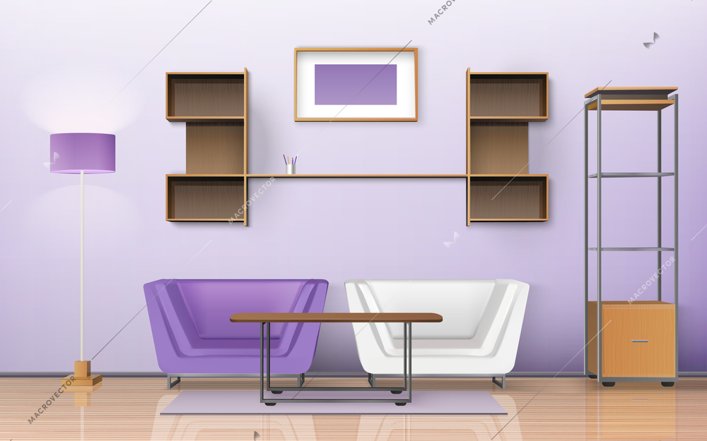 Living room design with carpet armchairs and lamp isometric vector illustration