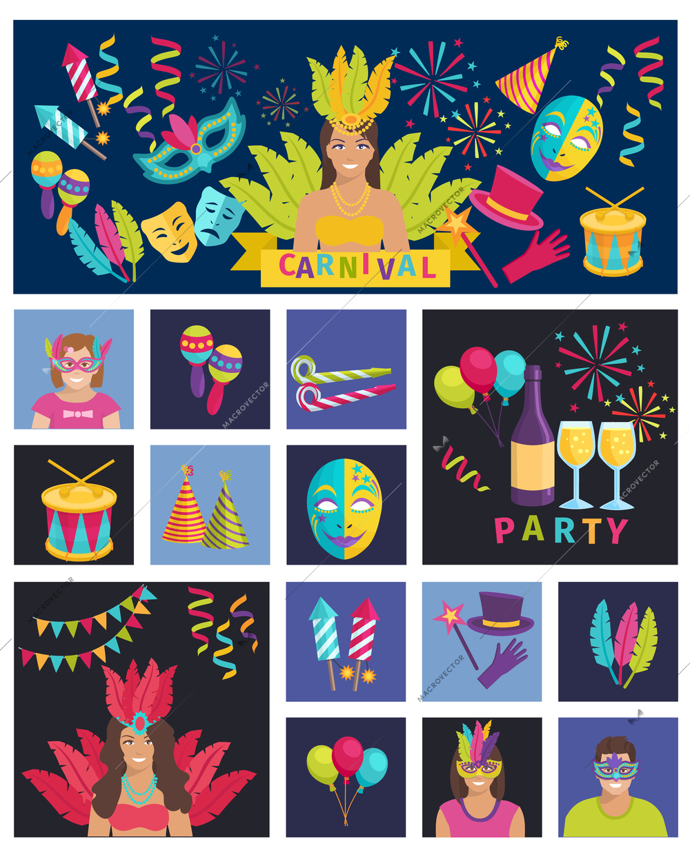 Carnival Icon Flat Vector Illustration Composition Poster