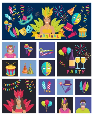 Carnival Icon Flat Vector Illustration Composition Poster