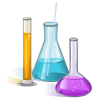 Laboratory set of flasks glassware with tube and cork concept vector illustration