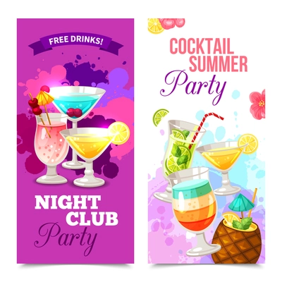 Bright color vertical banners of cocktail party in night club vector illustration