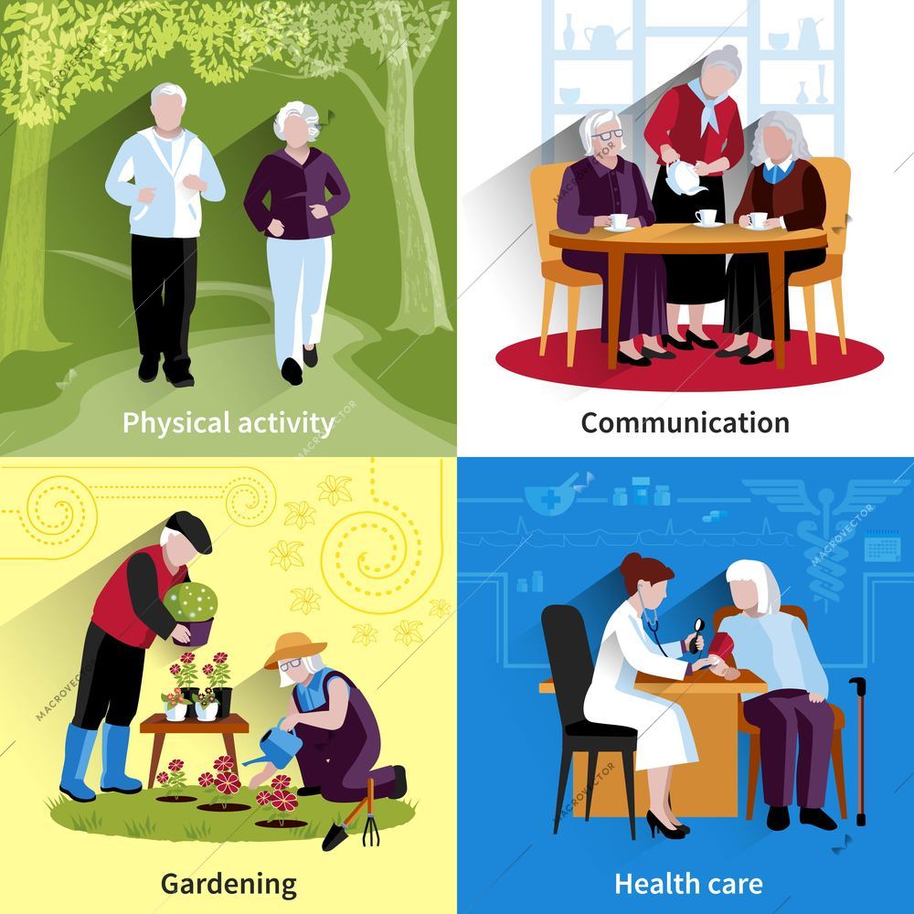 Elderly People Icons Set. Elderly People Vector Illustration. Elderly People Concept. Elderly People Flat Set. Elderly People Decorative Illustration. Elderly People Symbols. People Isolated Set.