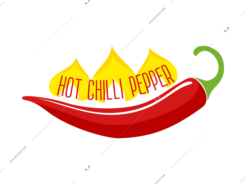 Flaming hot red chili pepper pod ingredient in indian and mexican dishes single object flat vector illustration
