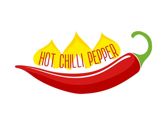 Flaming hot red chili pepper pod ingredient in indian and mexican dishes single object flat vector illustration