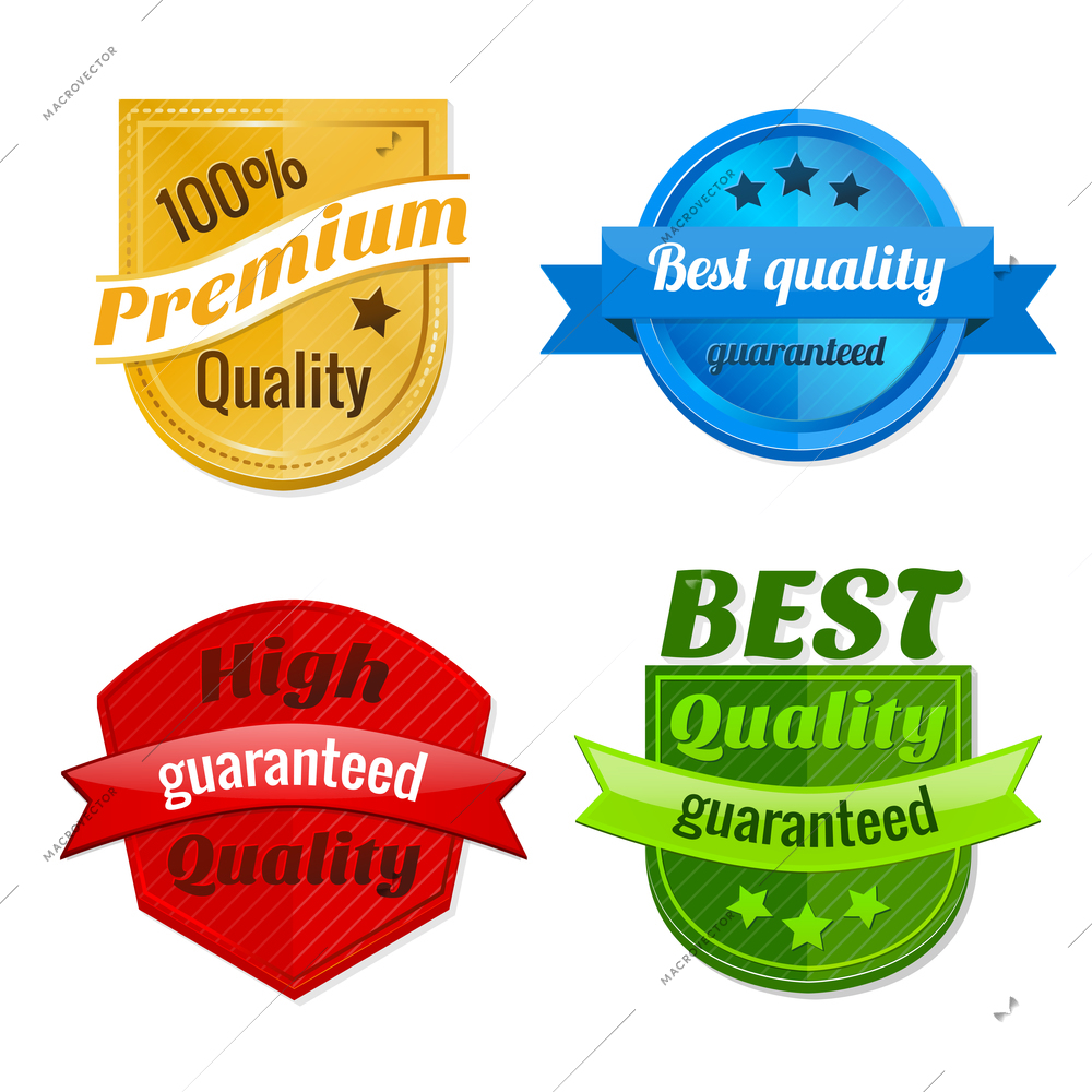 Collection of premium best high quality guaranteed commercial product offer badges isolated vector illustration