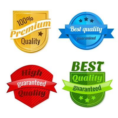 Collection of premium best high quality guaranteed commercial product offer badges isolated vector illustration