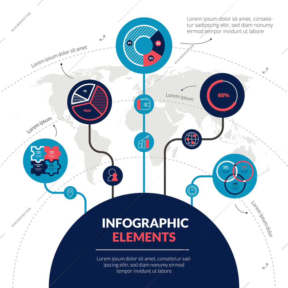 Space planetary science research and exploration flat infographic elements set with orbits  circle infochart statistics vector illustration