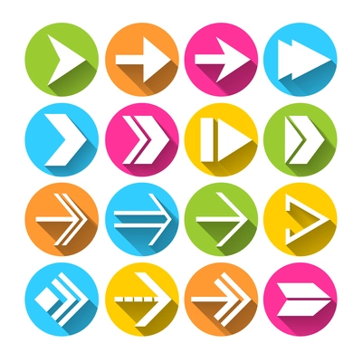 Arrows symbols  in circles pictograms set flat isolated vector illustration