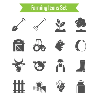 Farming harvesting and agriculture icons set on white background isolated vector illustration