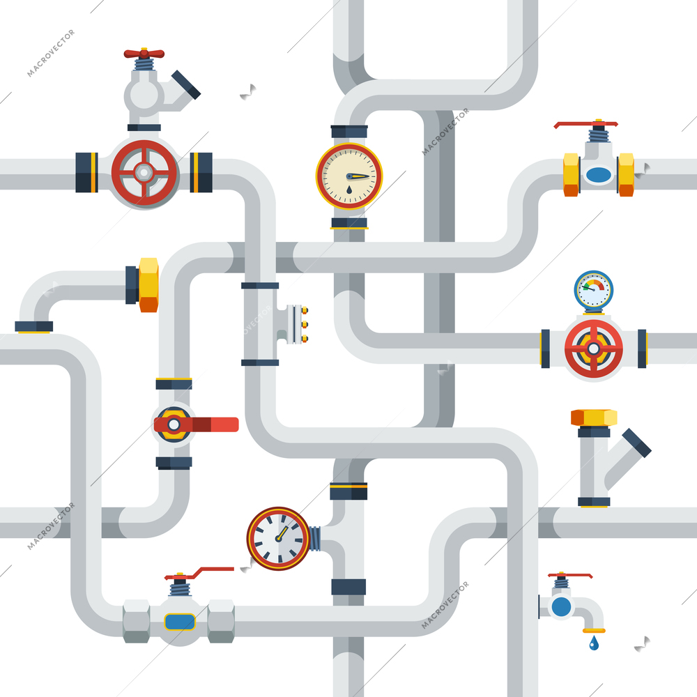 Pipes System Concept. Pipes Vector Illustration.Pipes Flat Symbols. Pipes Design Set. Pipes System Decorative Elements.