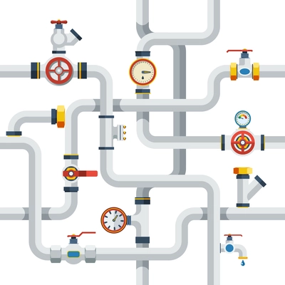 Pipes System Concept. Pipes Vector Illustration.Pipes Flat Symbols. Pipes Design Set. Pipes System Decorative Elements.