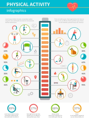 Concept infographic showing by icons levels of energy expended and physical activity during various activities vector illustration