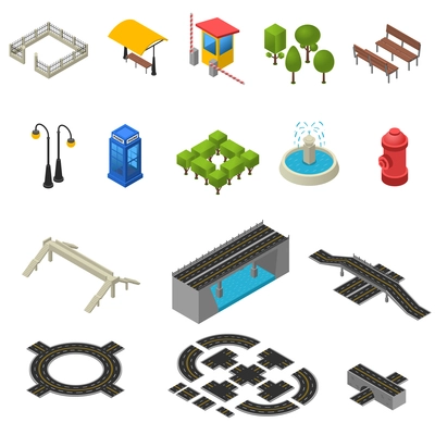 City Isometric Objects. City Icons Set. City Vector Illustration.City Map Symbols. City Design Set.  City Map Elements Collection.