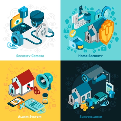 Security system concept icons set with home security symbols isometric isolated vector illustration