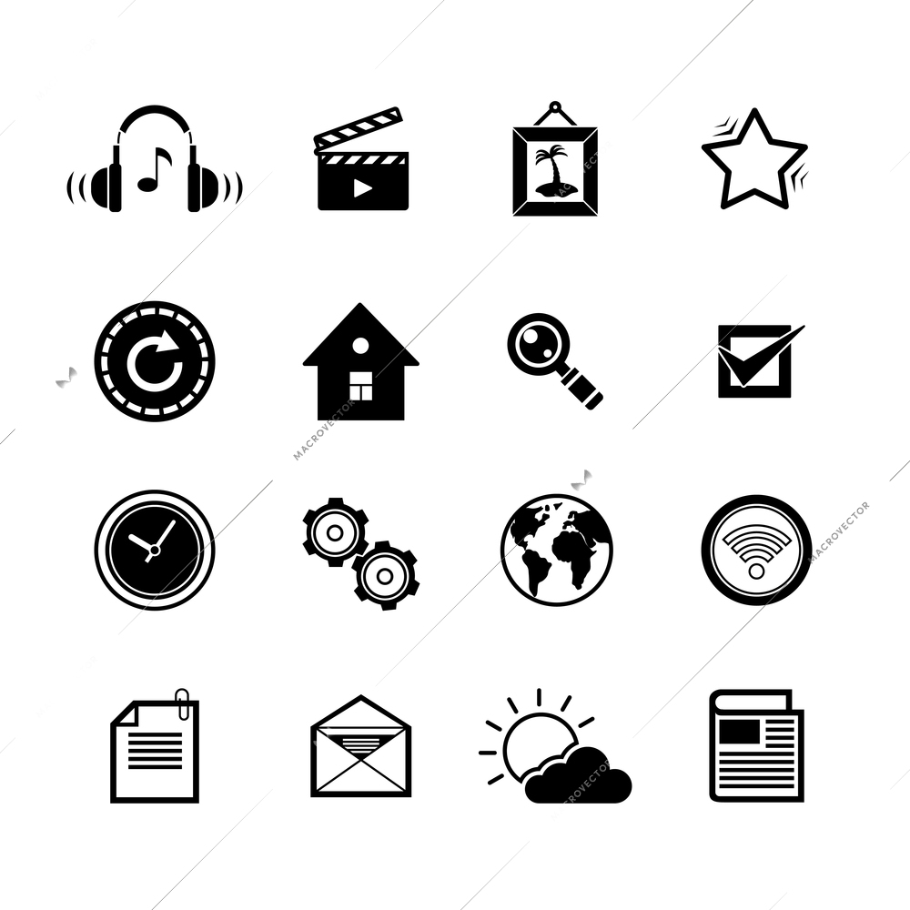 Mobile phone app search settings mail icons set  isolated vector illustration