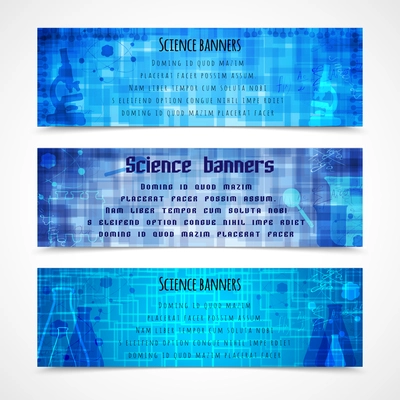 Science education modern banners with  flasks magnifier  microscope isolated vector illustration