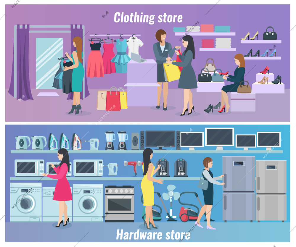 Woman Shopping Flat Fashion Banners vector illustration