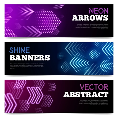 Light signboards horizontal realistic banners set with neon arrows isolated vector illustration