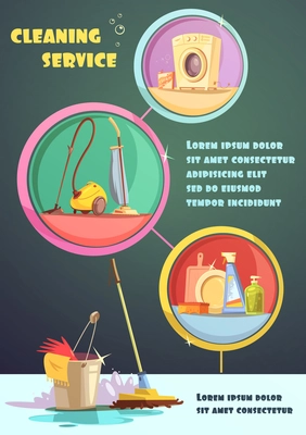 Cleaning infographic set with cleaning service and supplies symbols cartoon vector illustration