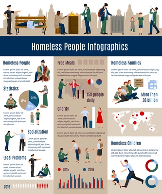 Homeless people infographics proportion growth of homeless people in society related to the previous years vector illustration