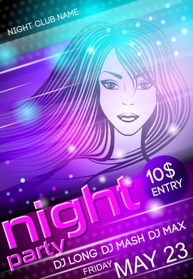 Nightclub disco party advertising billboard with sexy girl event poster vector illustration