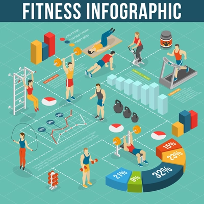 Fitness Infographic Set.Fitness Club Information. Fitness Isometric Set. Fitness Vector Illustration.