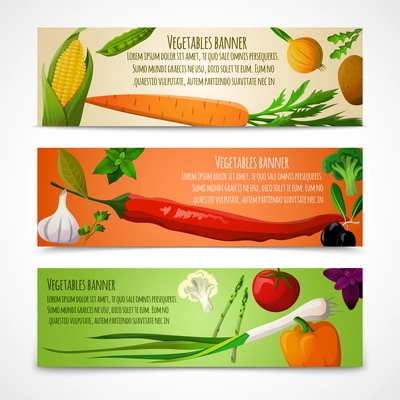 Food vegetables doodle horizontal banners set of corn peas carrot onion potato vector illustration