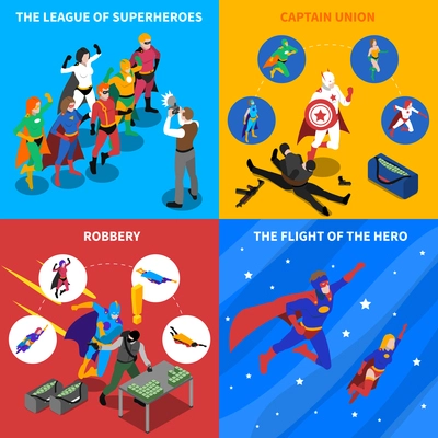 Superhero Isometric Concept. Superhero Icons Set. Superhero Vector Illustration. Superhero People Symbols.Superhero  Design Set.  Superhero Elements Collection.