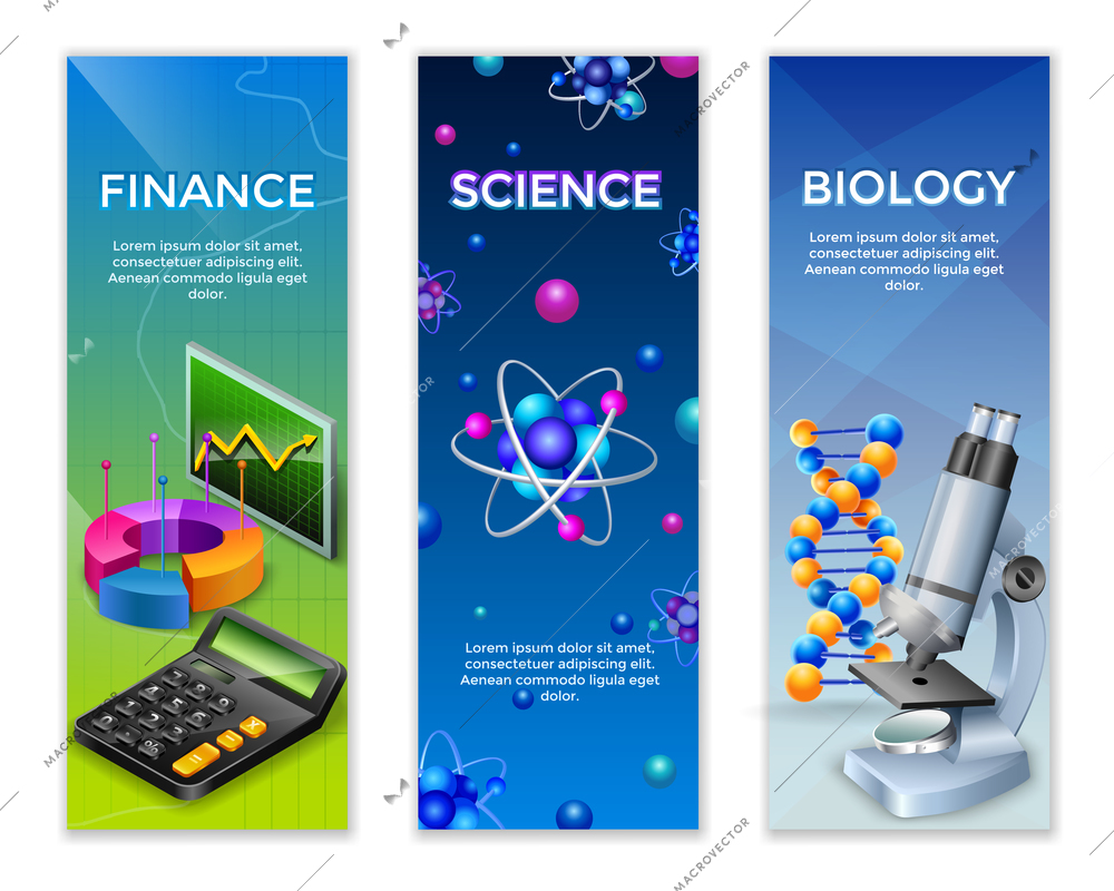 Science vertical banners set with finance statistic design elements for chemical and biological research vector illustration