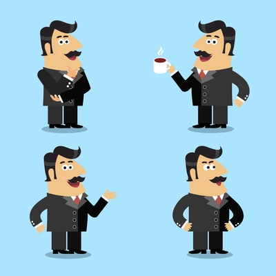 Business life shareholder in suit emotional expressions and poses set isolated vector illustration