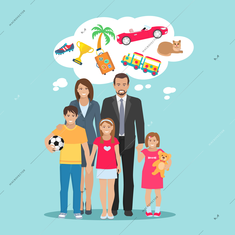 Flat illustration of dreams all family members parents and children vector illustration