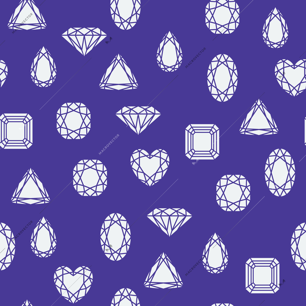 Seamless diamond and jewels on darkblue pattern vector illustration