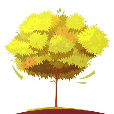 Autumn tree with thin trunk on white background flat cartoon isolated vector illustration