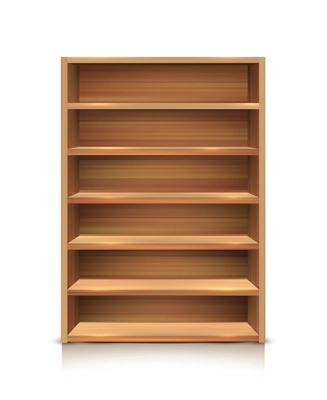 Realistic wooden supermarket shelves icon for product placement in stores isolated and colored vector illustration