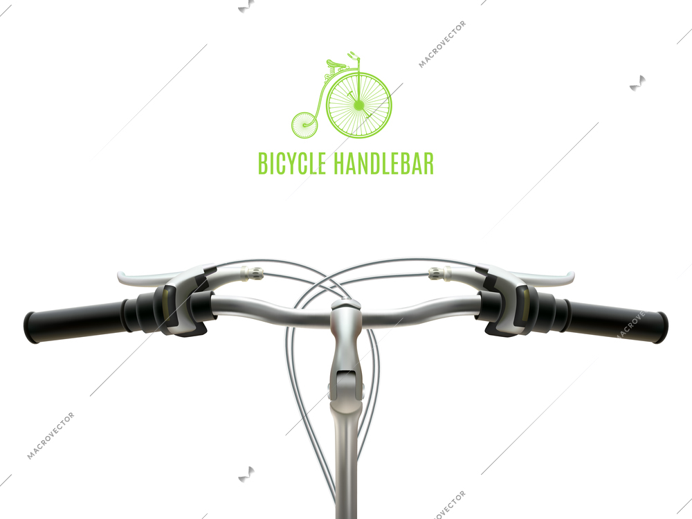 Poster with realistic bicycle handlebar iron with black rubber grips on white background vector illustration