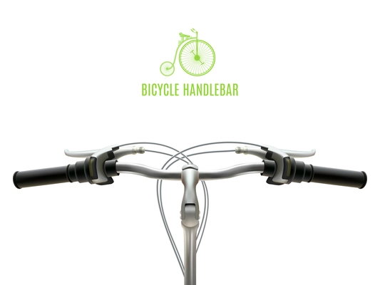 Poster with realistic bicycle handlebar iron with black rubber grips on white background vector illustration