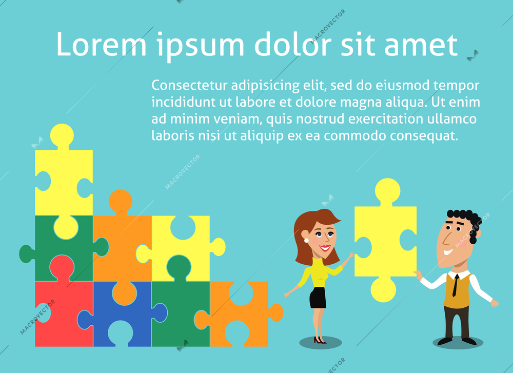 Business teamwork concept organized group of people solving puzzle vector illustration