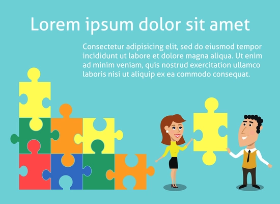 Business teamwork concept organized group of people solving puzzle vector illustration