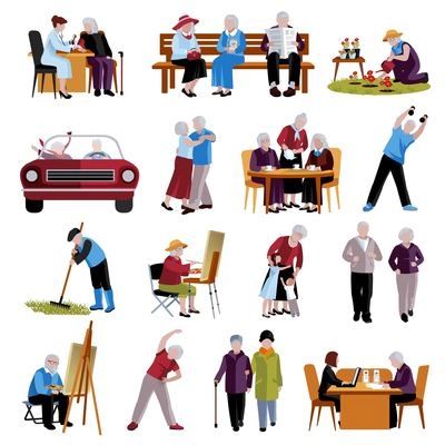 Elderly People Icons Set. Elderly People Vector Illustration. Elderly People Isolated Icons. Elderly People Symbols. Elderly People Decorative Set. Elderly People Flat Illustration.