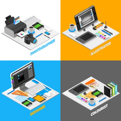 Graphic design concept isometric icons set with photography symbols isolated vector illustration