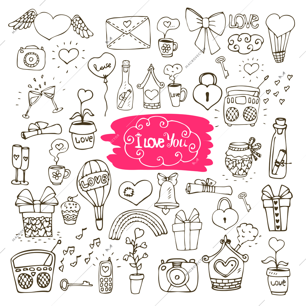 Sef of love doodle icons vector illustration isolated