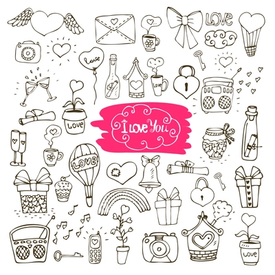 Sef of love doodle icons vector illustration isolated