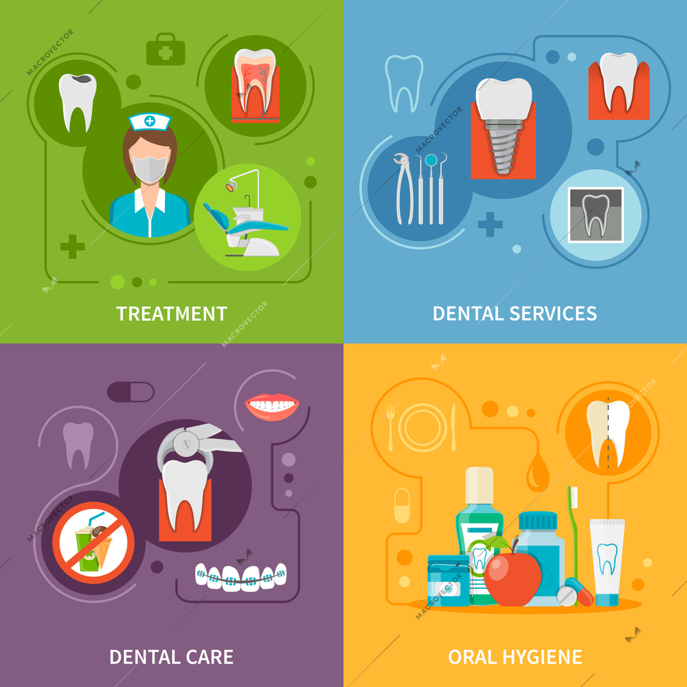 Dental Care Concept. Dental Icons Set. Dental Care Vector Illustration. Dental Care Symbols. Dental Care Design Set. Dental Elements Collection.