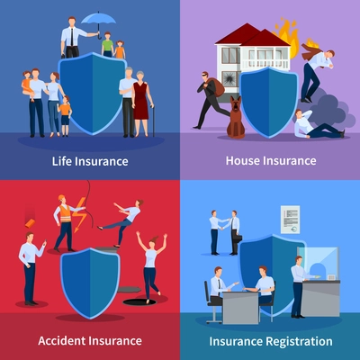 Personal and property insurance with protection of life and against accident  registration of events isolated vector illustration