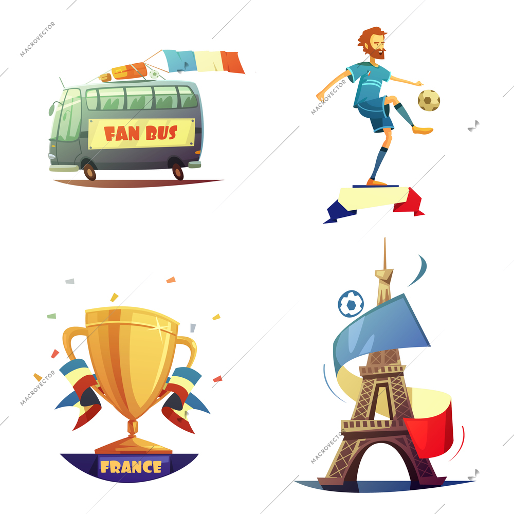 Football championship 2016 retro style decorative icons set isolated vector illustration