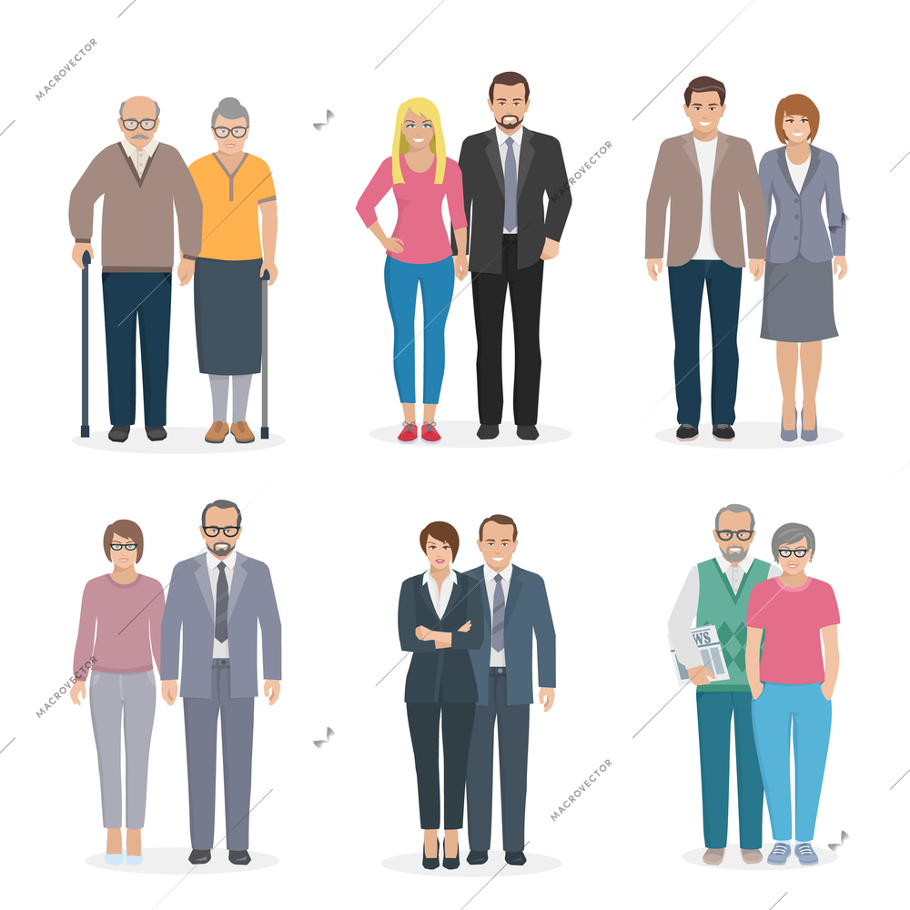 Color decorative icons set depicting family couple in different age vector illustration