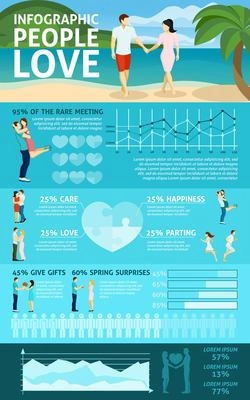People in love infographics with charts bars and graph in shape of heart vector illustration