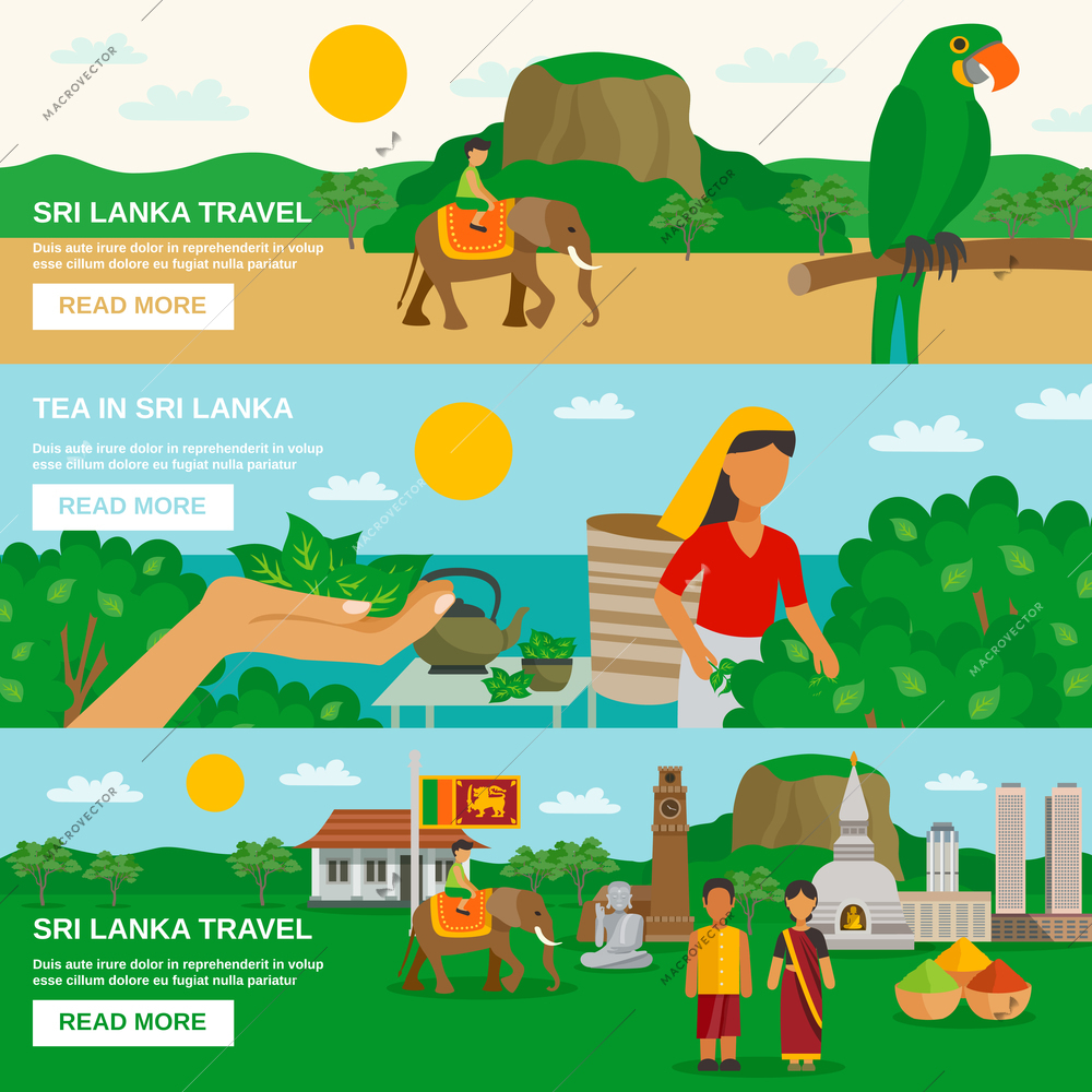 Color horizontal banner depicting Sri Lanka travel and culture of the island vector illustration