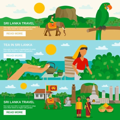 Color horizontal banner depicting Sri Lanka travel and culture of the island vector illustration