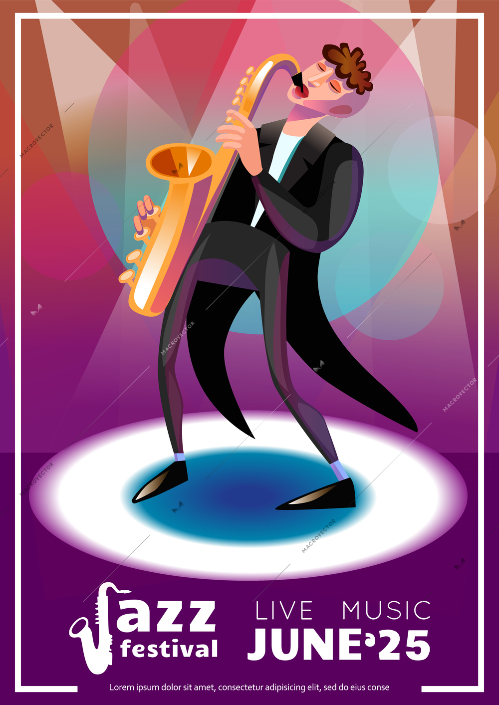 Jazz Festival Poster. Jazz Festival Vector Illustration.Jazz Festival Design. Jazz Festival Cartoon Decorative Symbols.